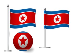 North Korea flag on pole and ball icon