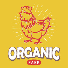 Label with a chicken silhouette. Eco organic farm free. Vector