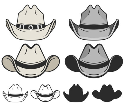 Cowboy hat flat color and line. Old cowboy hat. Vector