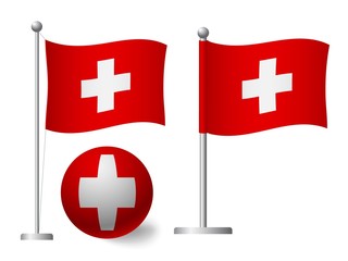 Obraz premium Switzerland flag on pole and ball icon