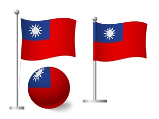 Taiwan flag on pole and ball icon