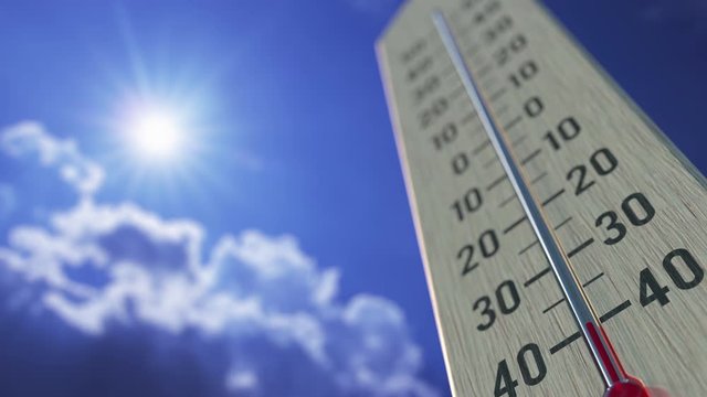 Air temperature drops to -40 minus fourty degrees centigrade, thermometer close-up. Weather forecast related 3D animation