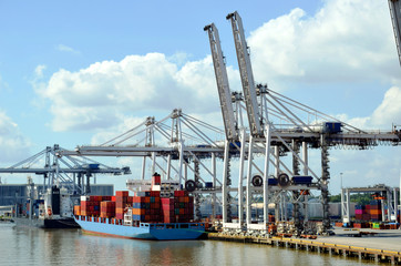Container ship in the port of Savannah, Georgia. 