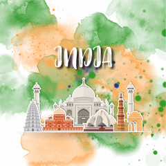 India Landmark Global Travel And Journey watercolor background. Vector Design Template.used for your advertisement, book, banner, template, travel business or presentation.