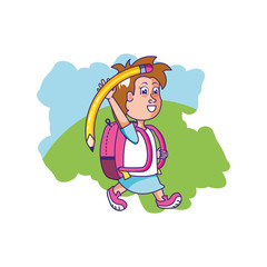 cute little student girl with school bag and pencil