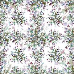 Wildflowers floral botanical flowers. Watercolor background illustration set. Seamless background pattern.