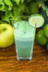 Green detox juice, vegetables and fruits for regime, brazilian vegetables healthy living, diet concept.