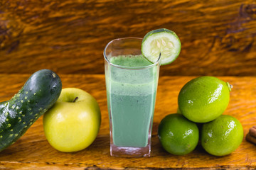 Green Detox Juice, made from cauliflower, lettuce, lemon, green apple, cucumber and various vegetables. Healthy lifestyle concept. Brazilian juice.