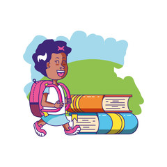 cute little student girl with school bag and stack books