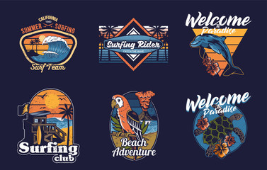 Set vintage print collection Summer Hawaii