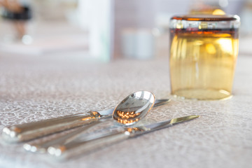 Close up of  Silverware set on Luxury Dining Table