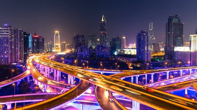 4K Time-lapse photography - Car driving on an elevated road at night