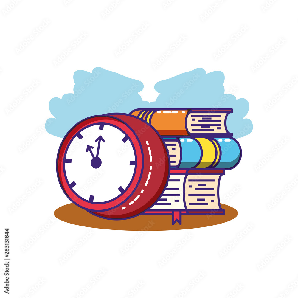 Sticker time clock watch with books supplies