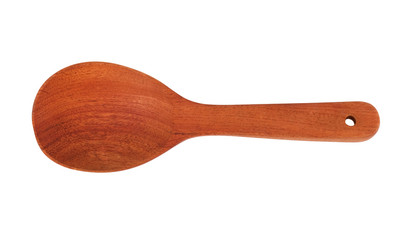 wooden spoon isolated on white background, top view.