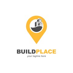 Building with pinpoint location symbol logo design template	