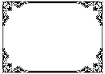 horizontal black and white stencil square Traditional vintage floral design border frame