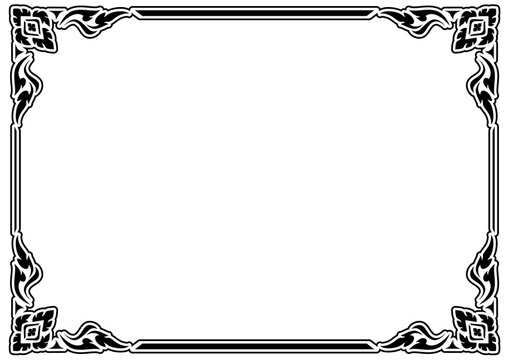 horizontal black and white stencil square Traditional vintage floral design border frame