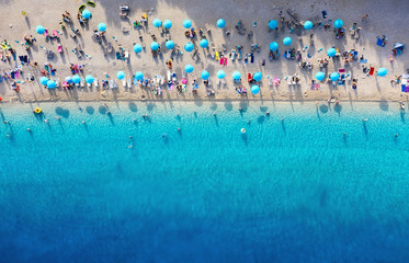 Croatia. Aerial view on the beach. Beach and turquoise water. Top view from drone at beach and azure sea. Travel and relax - image