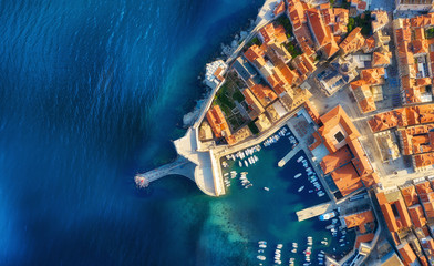 Dudrovnik, Croatia. Aerial view on the old town. Vacation and adventure. Town and sea. Top view...