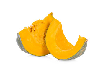 Green pumpkin, slices of Japanese pumpkin isolated on a white background.