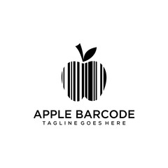 Illustration silhouette barcode in the form of an apple fruit logo design