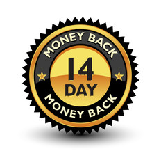 Powerful 14 day money back guaranteed badge, sign, label, seal.