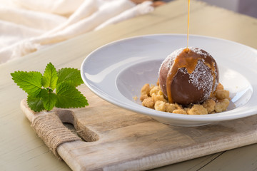 Chocolate ball lava with Chocolate Fondue, Sweet dessert