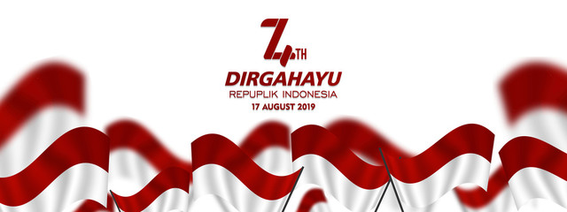 17 August. Indonesia Happy Independence Day greeting card, dirgahayu republik indonesia, 74th anniversary, translation: long live the republic of indonesia