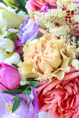 Flower background with rose, eustoma, carnation and spiraea.