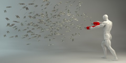 Man Pulling in Money