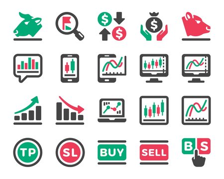 stock market online and stock investment icon set,vector and illustration
