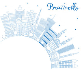 Outline Brazzaville Republic of Congo City Skyline with Blue Buildings and Copy Space.