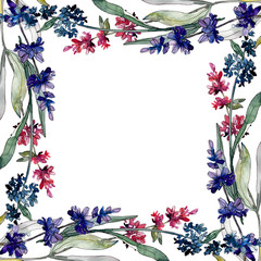 Lavender floral botanical flowers. Watercolor background illustration set. Frame border ornament square.