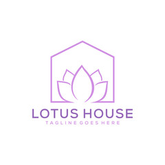 illustration of a house fitness and spa place with a lotus flower icon logo design