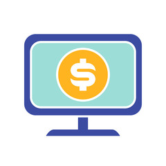 computer monitor with money signs. pc screen icon. colored collection. can be used on mobile and web - vector