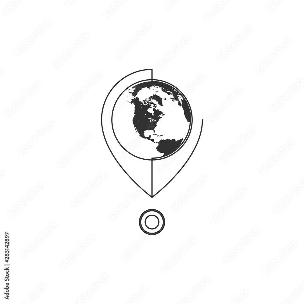 Aufkleber geometric vector illustration of line map pin with globe icon. graphic design concept of navigation.