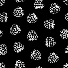 Vector seamless pattern with hand drawn raspberries.