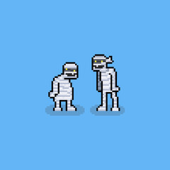 Pixel art cartoon mummy characters.8bit.halloween.