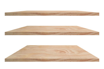 Empty vintage wooden shelf isolated on white background. with clipping path