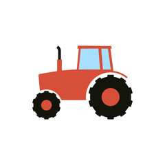 Vector illustration of tractor. Flat red tractor.