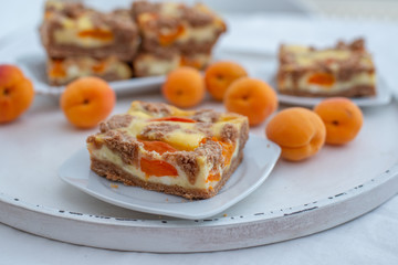 home made chocolate apricot cake with sweet streusel