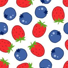 Vector seamless pattern with hand drawn blueberries and strawberries.