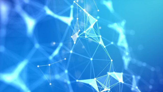 Abstract background Futuristic dot point and connection line for network cyber technology concept with shallow depth of field dark and grain processed