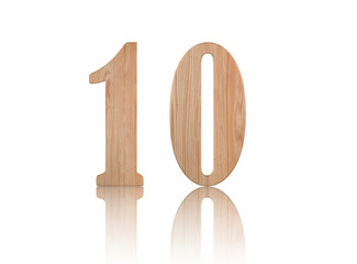 Number 10 from wood on white background