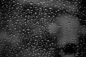 Rain water droplets on a windscreen