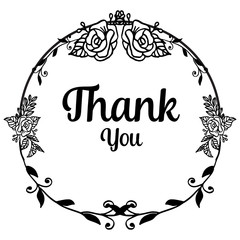 Pattern art floral frame, crowd of leaves, design of greeting card thank you. Vector