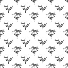 Vector seamless pattern with hand drawn abstract tropical flowers.