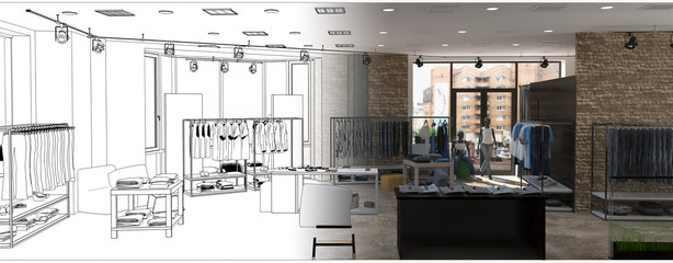 shopping mall, interior visualization, 3D illustration