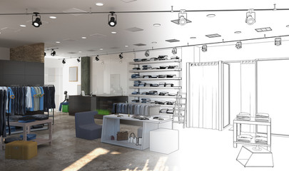 shopping mall, interior visualization, 3D illustration