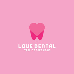 Love Dental Logo Vector Logo Design Template. Tooth and Dentist Icon. Health Care And Clinic Symbol.